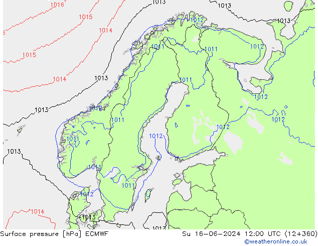 pressão do solo ECMWF Dom 16.06.2024 12 UTC