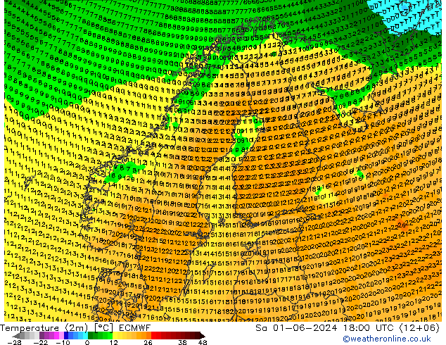 Temperature (2m) ECMWF So 01.06.2024 18 UTC