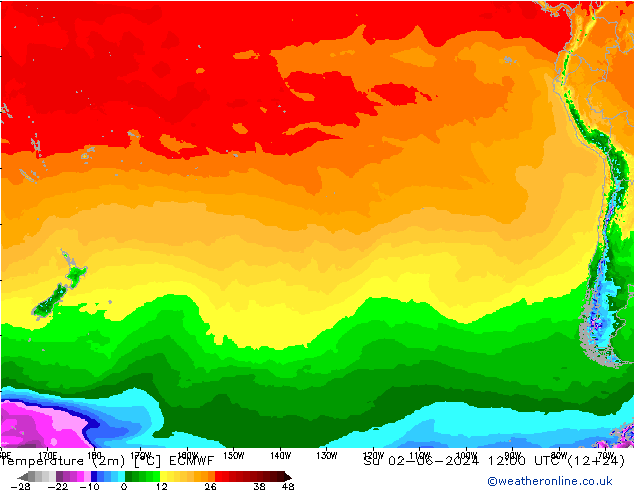 карта температуры ECMWF Вс 02.06.2024 12 UTC