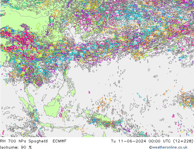 Humedad rel. 700hPa Spaghetti ECMWF mar 11.06.2024 00 UTC