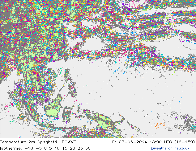 Temperature 2m Spaghetti ECMWF Pá 07.06.2024 18 UTC