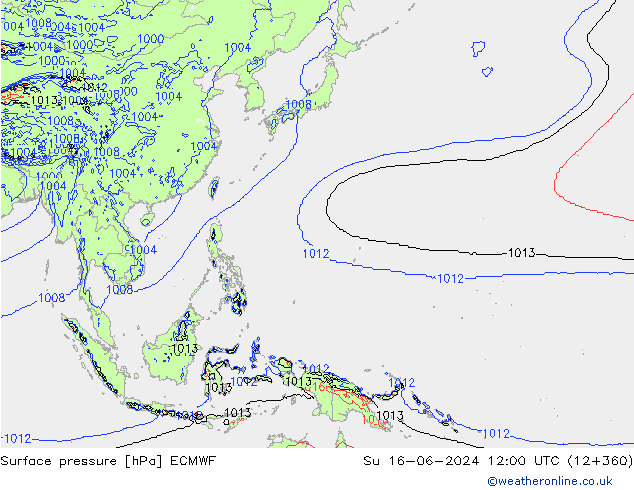 Surface pressure ECMWF Su 16.06.2024 12 UTC