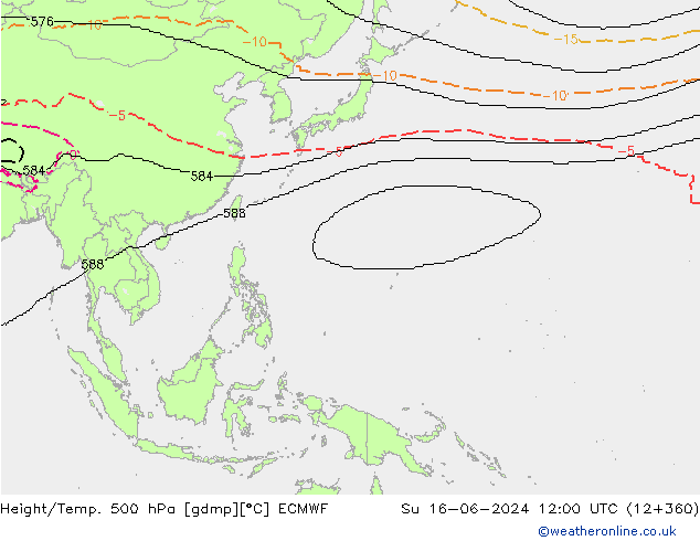 Height/Temp. 500 гПа ECMWF Вс 16.06.2024 12 UTC