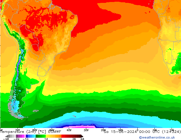 Temperatura (2m) ECMWF Sáb 15.06.2024 00 UTC