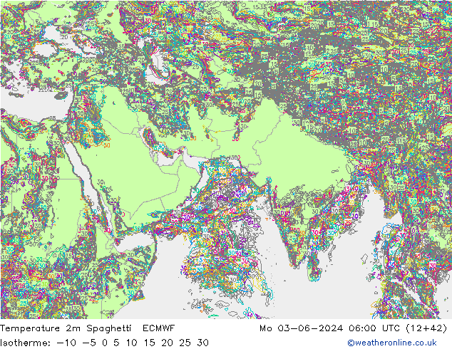 Temperatura 2m Spaghetti ECMWF lun 03.06.2024 06 UTC