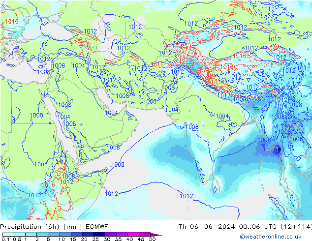 осадки (6h) ECMWF чт 06.06.2024 06 UTC