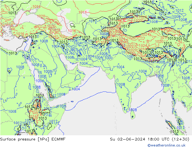 Atmosférický tlak ECMWF Ne 02.06.2024 18 UTC