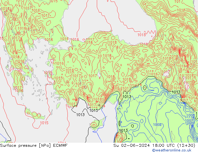 Atmosférický tlak ECMWF Ne 02.06.2024 18 UTC