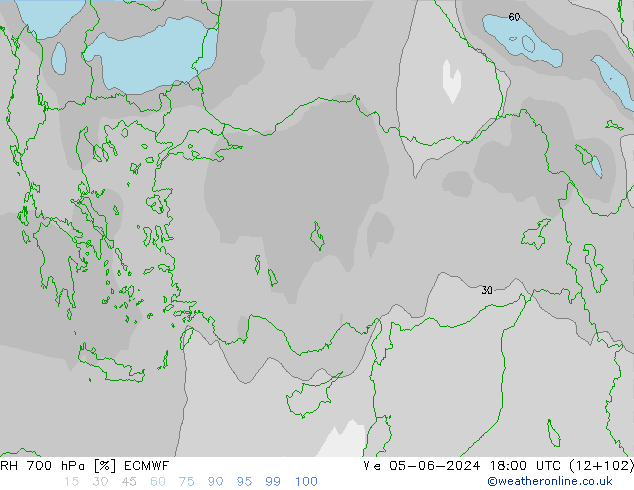 Humedad rel. 700hPa ECMWF mié 05.06.2024 18 UTC