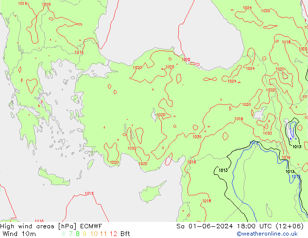 High wind areas ECMWF Sáb 01.06.2024 18 UTC