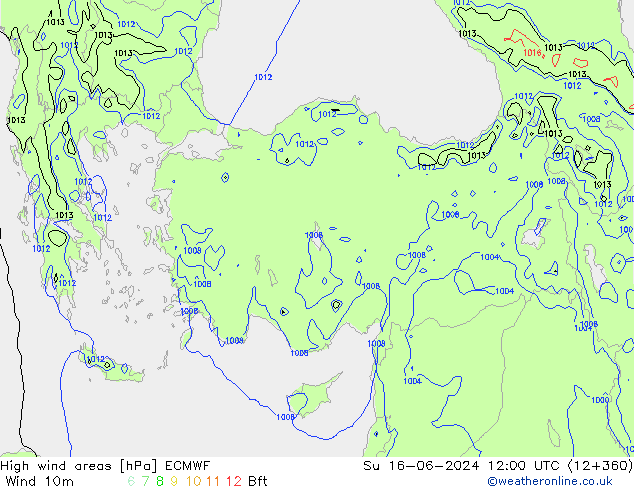 High wind areas ECMWF Dom 16.06.2024 12 UTC