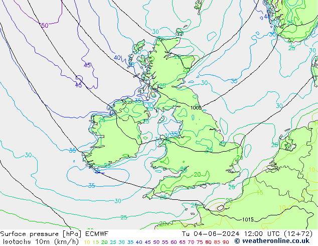 Isotachs (kph) ECMWF mar 04.06.2024 12 UTC