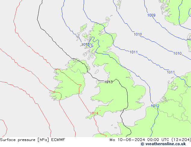 Luchtdruk (Grond) ECMWF ma 10.06.2024 00 UTC