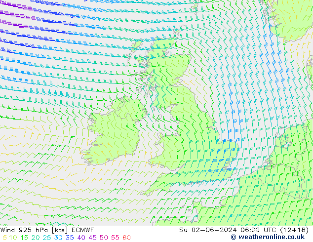 Viento 925 hPa ECMWF dom 02.06.2024 06 UTC