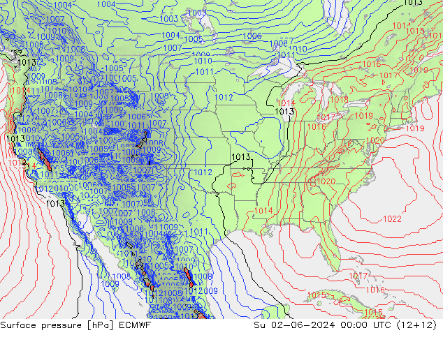 Surface pressure ECMWF Su 02.06.2024 00 UTC