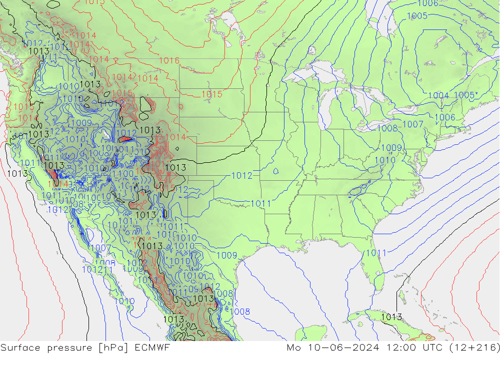 Presión superficial ECMWF lun 10.06.2024 12 UTC