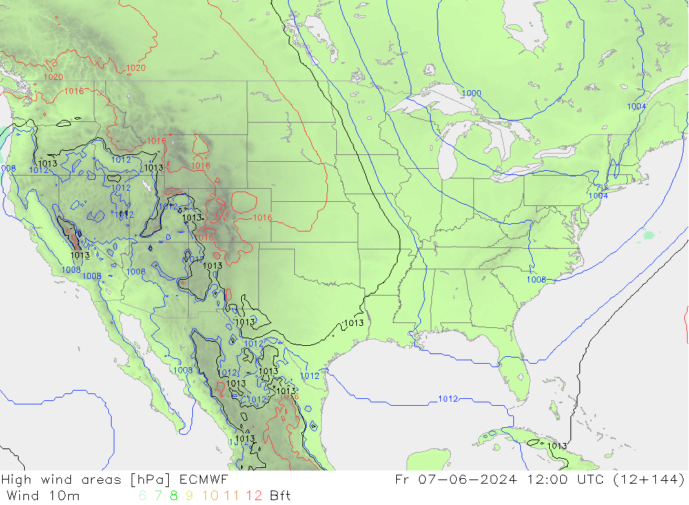 yüksek rüzgarlı alanlar ECMWF Cu 07.06.2024 12 UTC