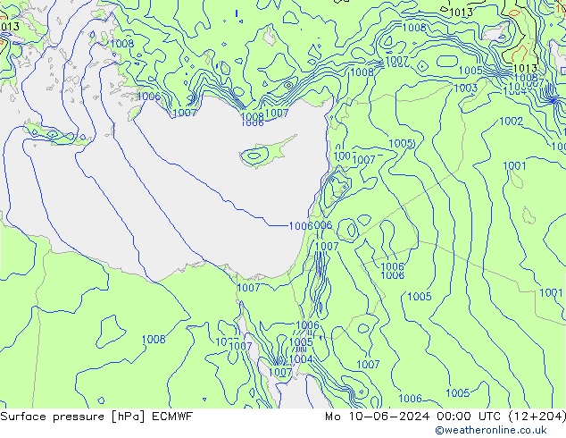Pressione al suolo ECMWF lun 10.06.2024 00 UTC