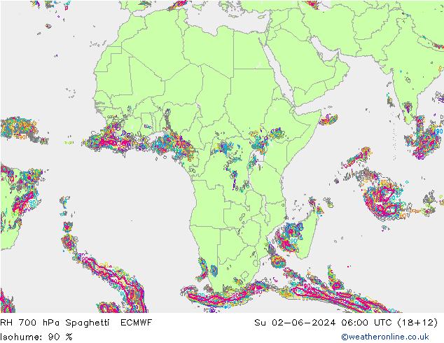 RV 700 hPa Spaghetti ECMWF zo 02.06.2024 06 UTC