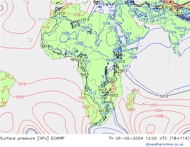 Surface pressure ECMWF Th 06.06.2024 12 UTC