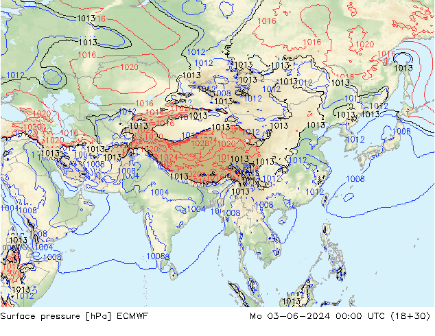 Atmosférický tlak ECMWF Po 03.06.2024 00 UTC