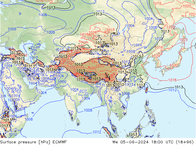 Atmosférický tlak ECMWF St 05.06.2024 18 UTC