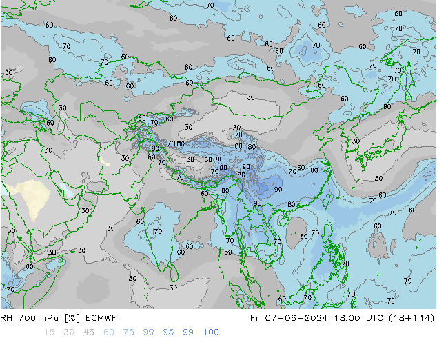 RH 700 гПа ECMWF пт 07.06.2024 18 UTC