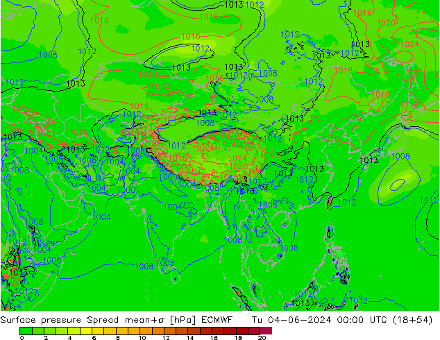 Yer basıncı Spread ECMWF Sa 04.06.2024 00 UTC