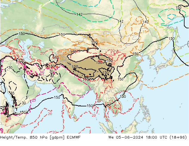 Height/Temp. 850 hPa ECMWF We 05.06.2024 18 UTC