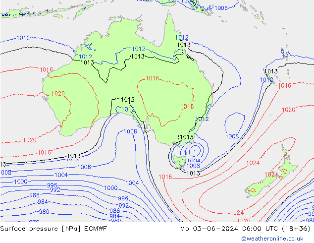 pressão do solo ECMWF Seg 03.06.2024 06 UTC