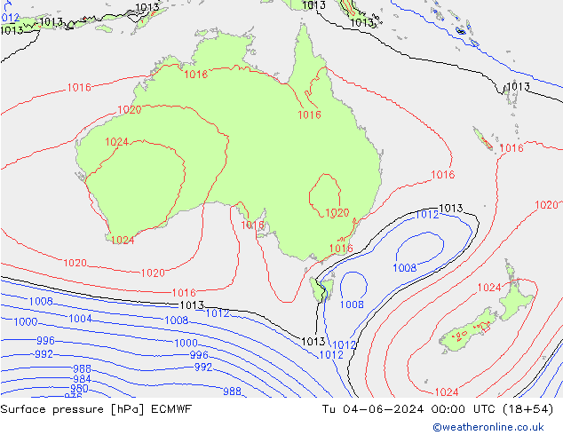 Surface pressure ECMWF Tu 04.06.2024 00 UTC