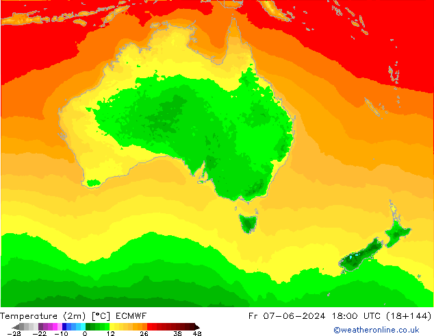 Temperatura (2m) ECMWF Sex 07.06.2024 18 UTC