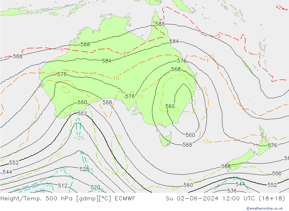 Height/Temp. 500 hPa ECMWF Ne 02.06.2024 12 UTC