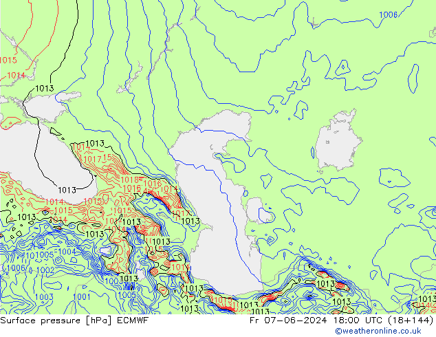 Presión superficial ECMWF vie 07.06.2024 18 UTC