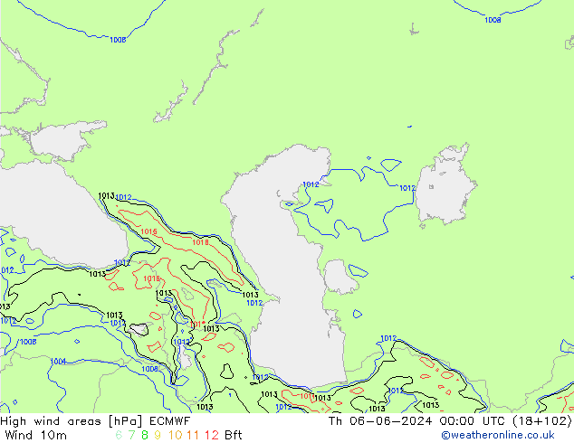 High wind areas ECMWF Th 06.06.2024 00 UTC