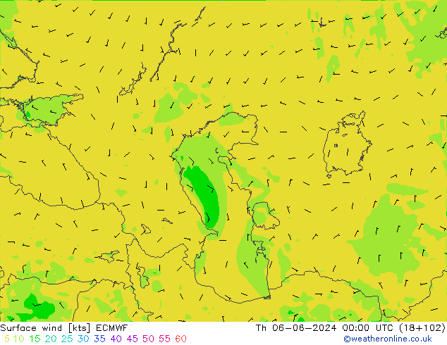 Surface wind ECMWF Th 06.06.2024 00 UTC