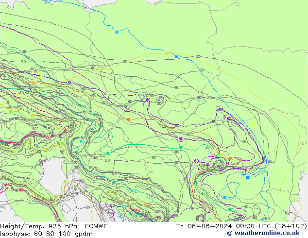 Height/Temp. 925 hPa ECMWF czw. 06.06.2024 00 UTC