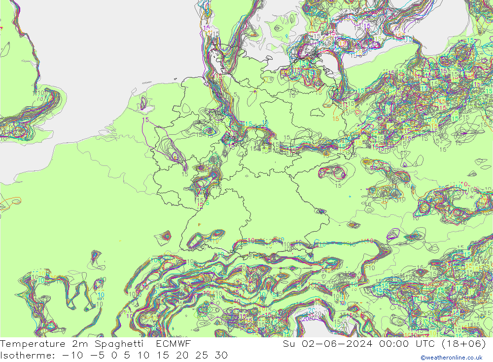 Temperature 2m Spaghetti ECMWF Ne 02.06.2024 00 UTC