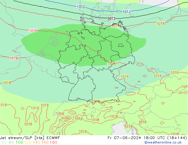 Corrente a getto ECMWF ven 07.06.2024 18 UTC