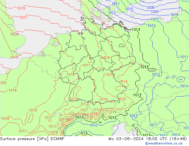 Surface pressure ECMWF Mo 03.06.2024 18 UTC