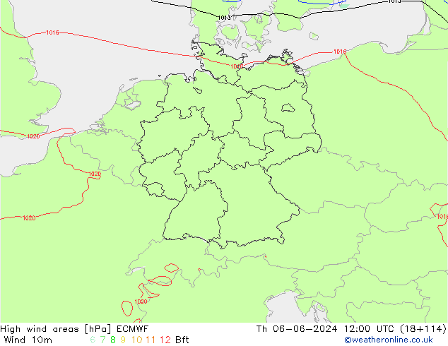 High wind areas ECMWF Qui 06.06.2024 12 UTC