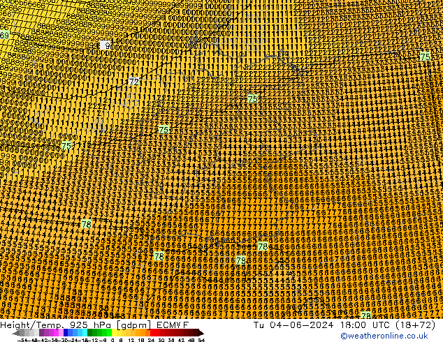 Géop./Temp. 925 hPa ECMWF mar 04.06.2024 18 UTC