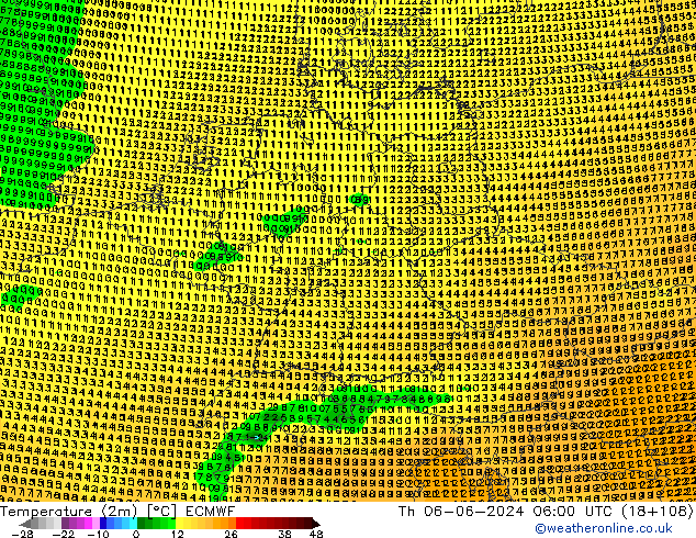 Temperature (2m) ECMWF Th 06.06.2024 06 UTC