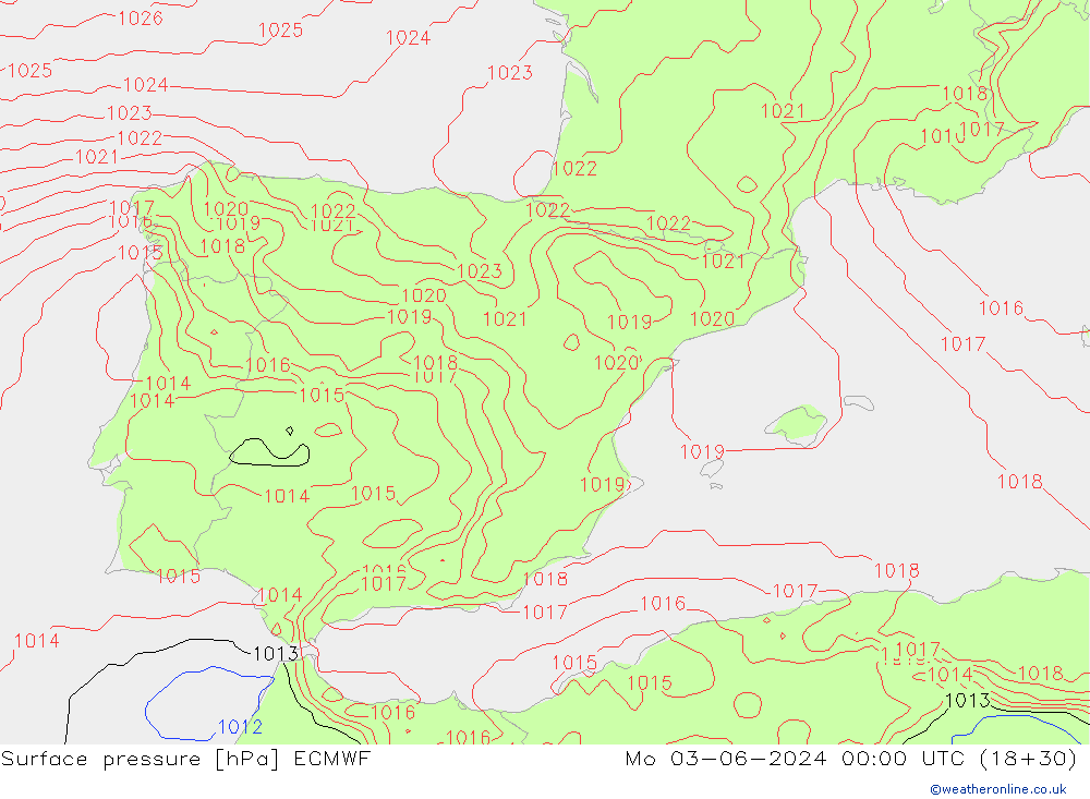 Surface pressure ECMWF Mo 03.06.2024 00 UTC