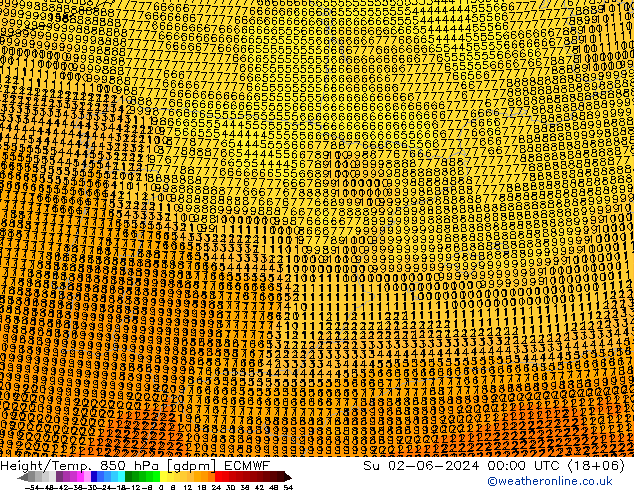 Geop./Temp. 850 hPa ECMWF dom 02.06.2024 00 UTC