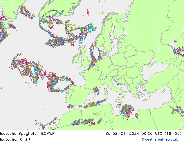 Isotachs Spaghetti ECMWF Dom 02.06.2024 00 UTC