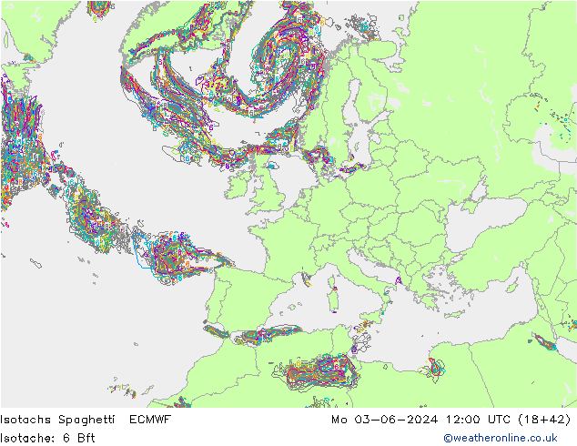 Isotachen Spaghetti ECMWF Mo 03.06.2024 12 UTC