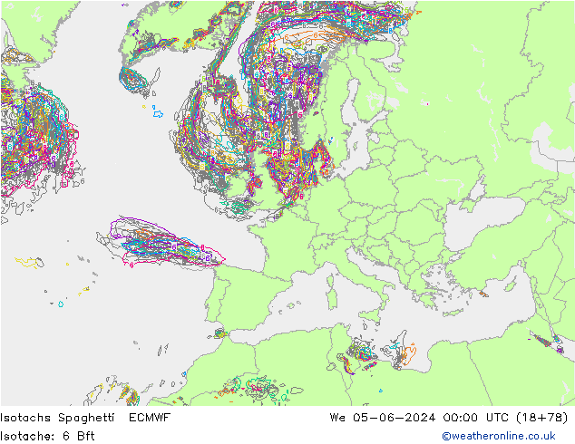 Isotachen Spaghetti ECMWF Mi 05.06.2024 00 UTC