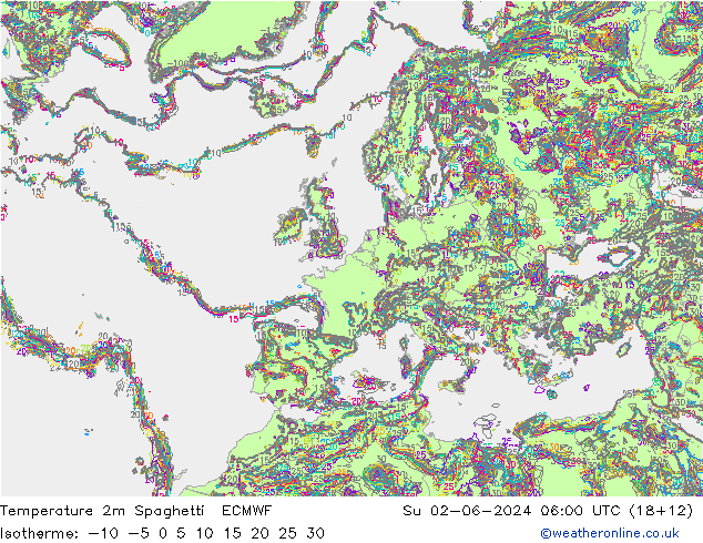 température 2m Spaghetti ECMWF dim 02.06.2024 06 UTC