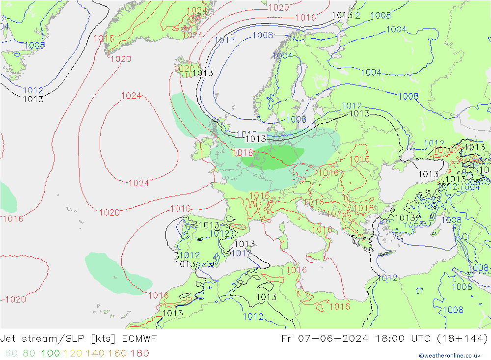 Jet stream/SLP ECMWF Fr 07.06.2024 18 UTC